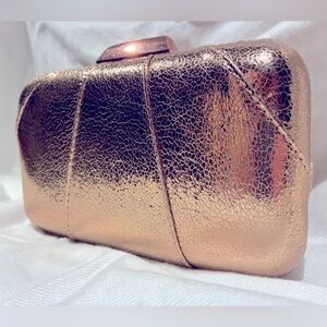 Rose Gold Pebbled Faux Leather Clutch, Deco Design, Shiny Metallic Finish